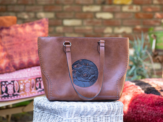 GINNY Paisley Tooled Vegan Leather Tote
