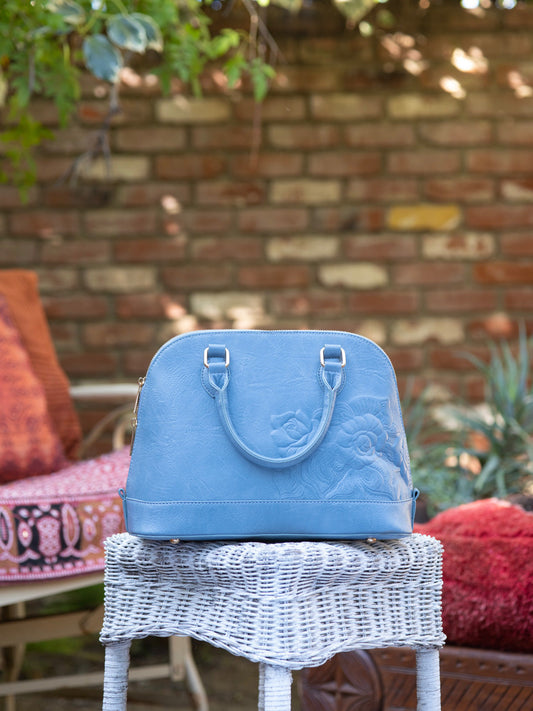 JOAN Vintage Tooled Vegan Leather Dome Shape Satchel